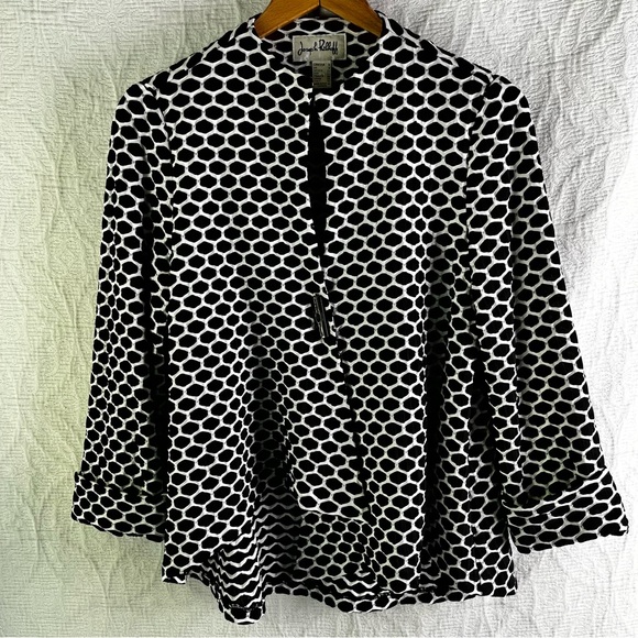 Joseph Ribkoff Swing Jacket Womens 6 Asymmetric Geometric Black White Textured - Picture 11 of 16